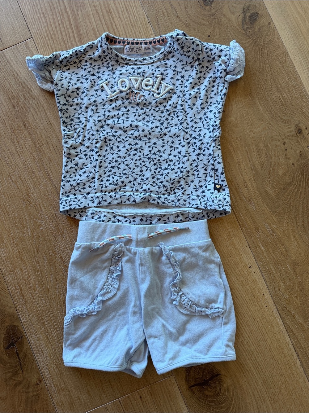 Dirkje Co-ord Tee & Light Blue Ruffle Shorts Set
